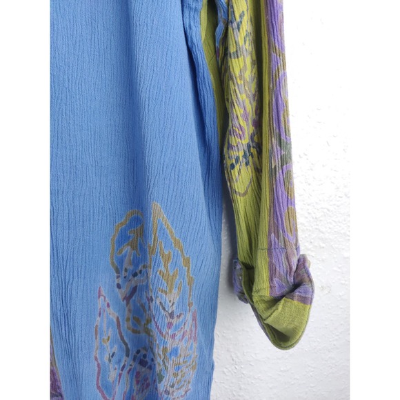 3/$20 Soft Surroundings Green Blue Purple Rayon One Button Duster Cardigan Top S - Picture 7 of 8